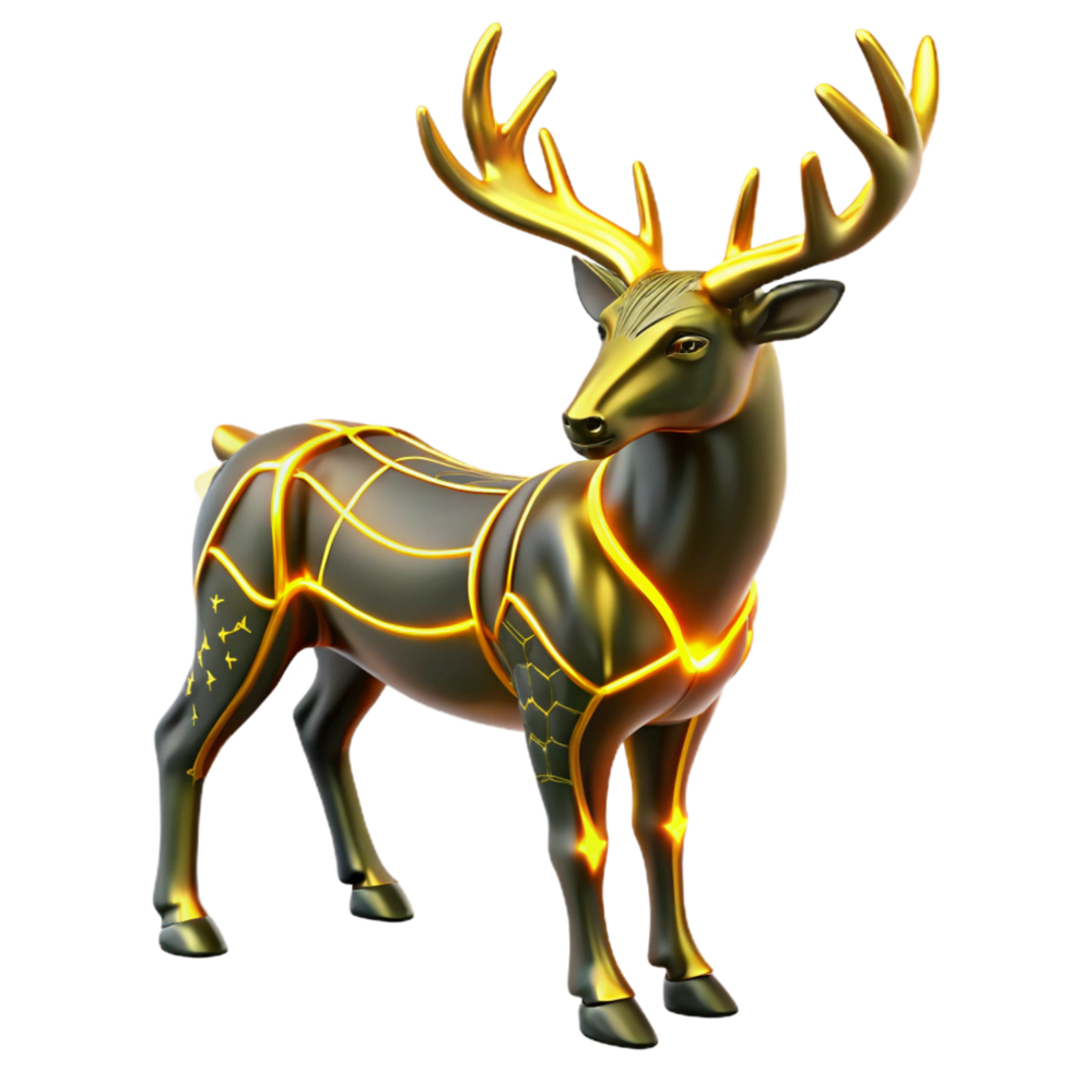 Golden Deer Digital Art of a Majestic, Antlered Creature with Illuminated Lines png