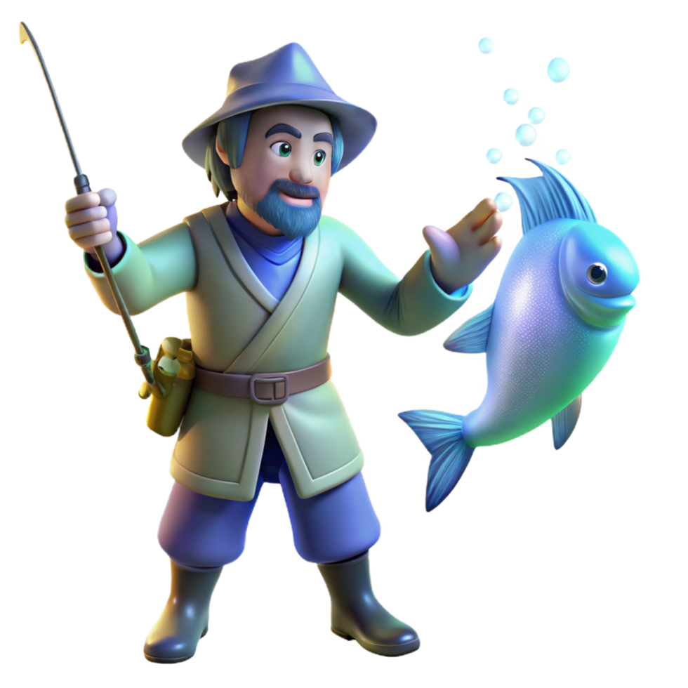 3D Render of Fisherman with Catch png