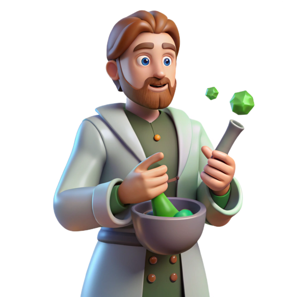 A 3D Render of a Scientist Making a Potion png