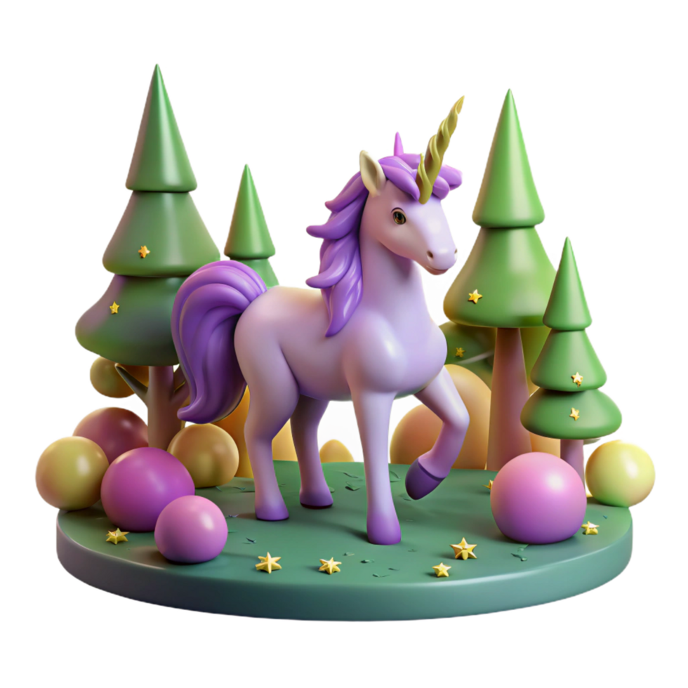 Purple Unicorn in a Magical Forest Setting png