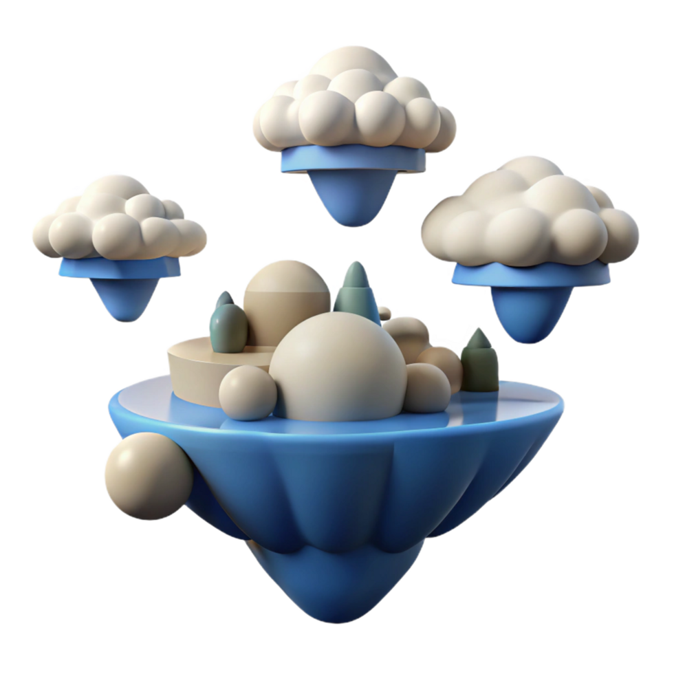 Floating Island 3D Render of Whimsical Cloud Top Scene png
