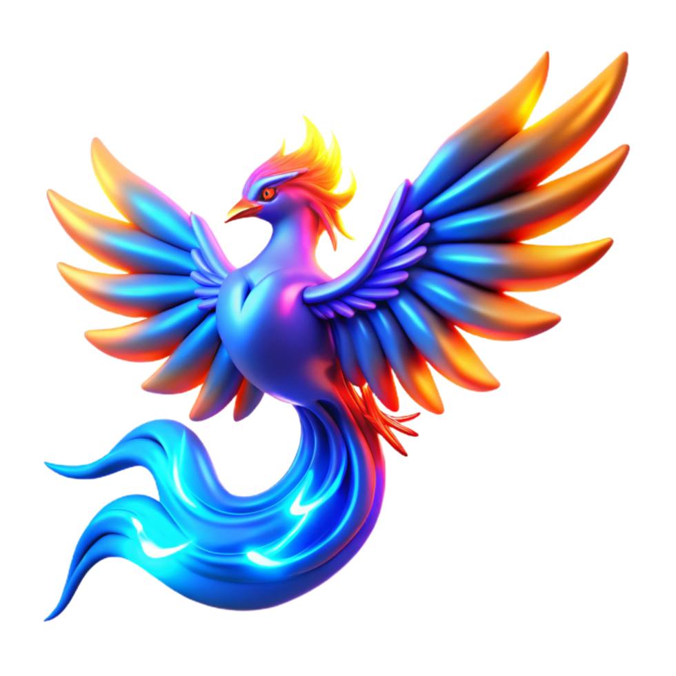 Vibrant Phoenix 3D Render of Mythical Firebird png