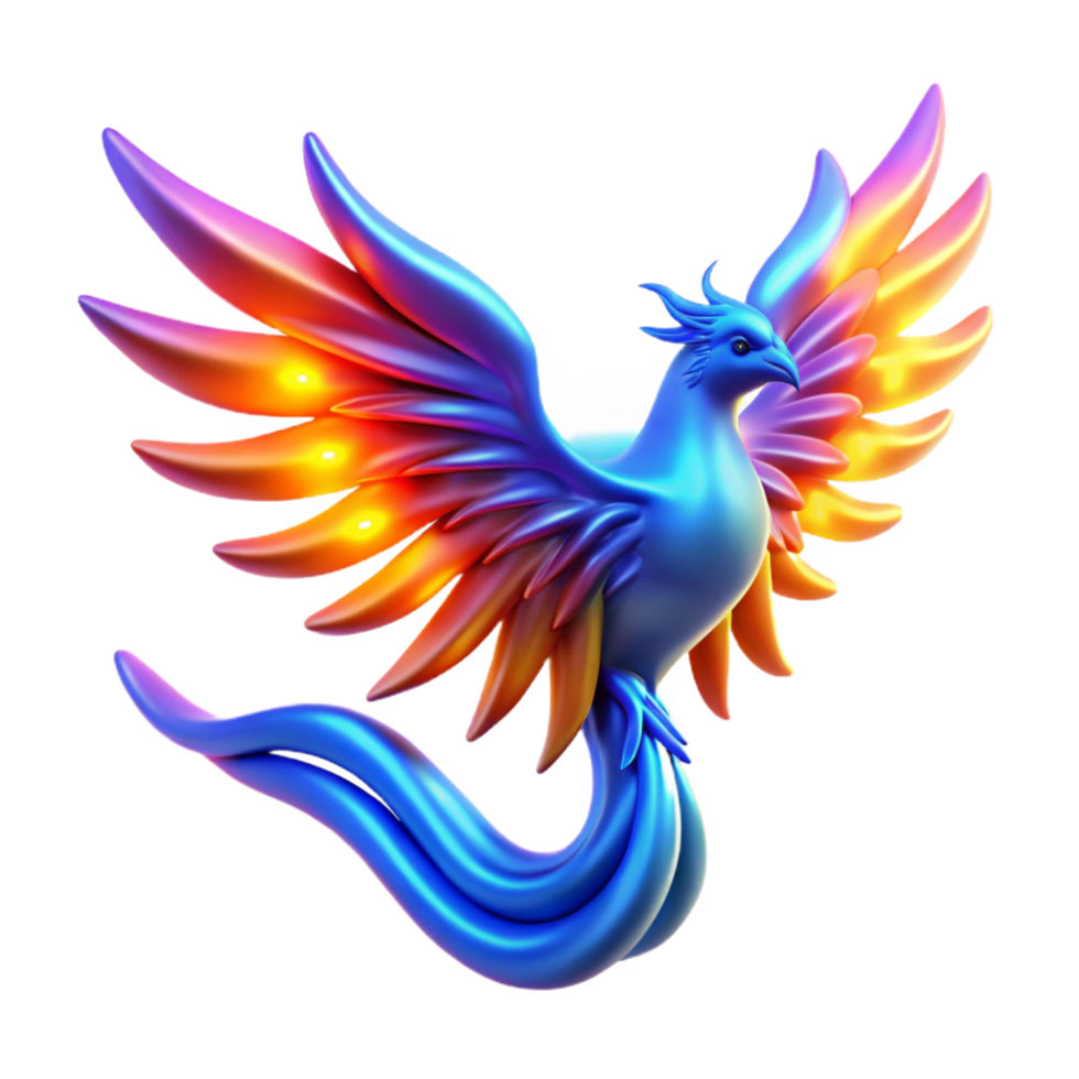 Vibrant Phoenix 3D Render of Mythical Bird with Colorful Wings and Tail png