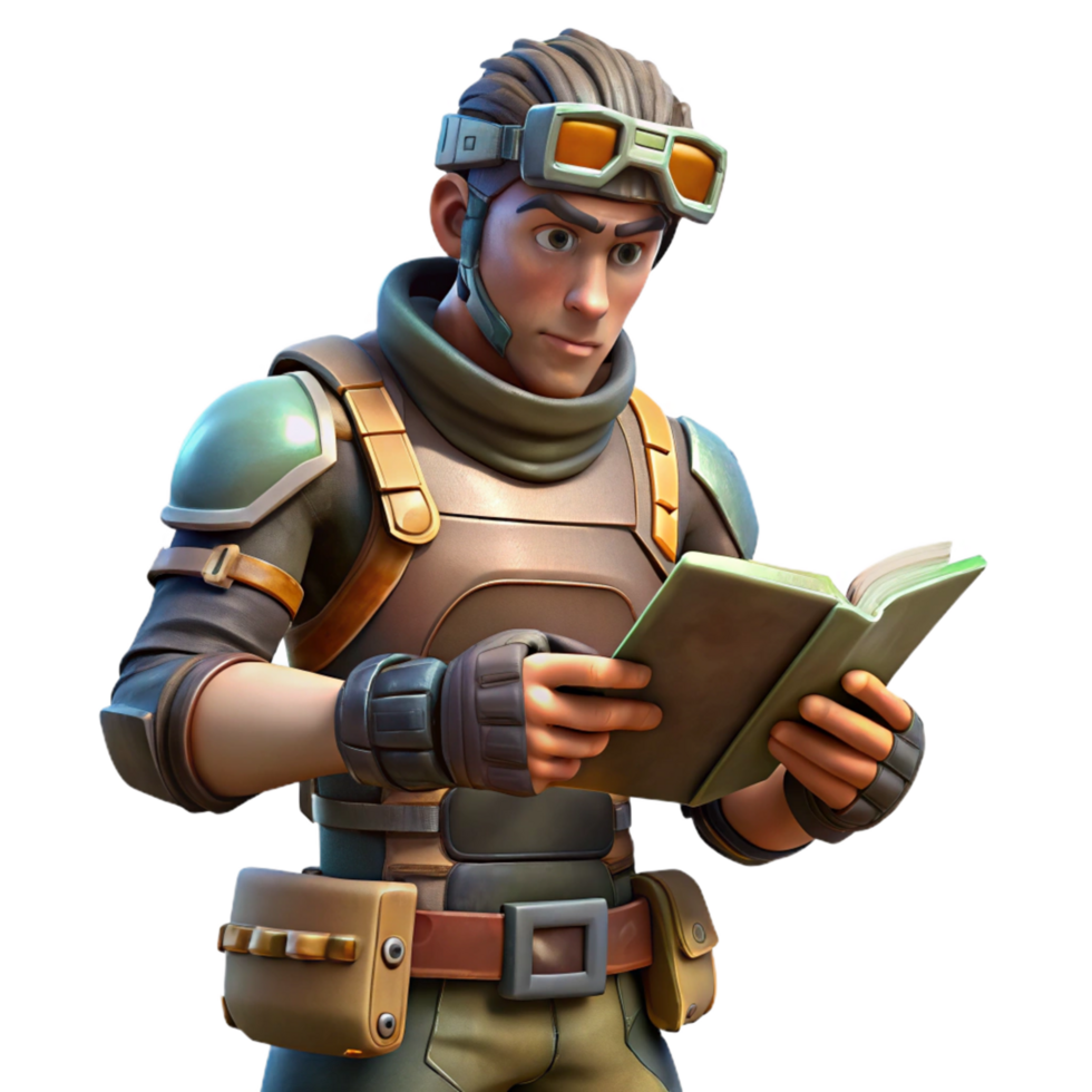 Adventurer Reading a Book in Futuristic Gear png