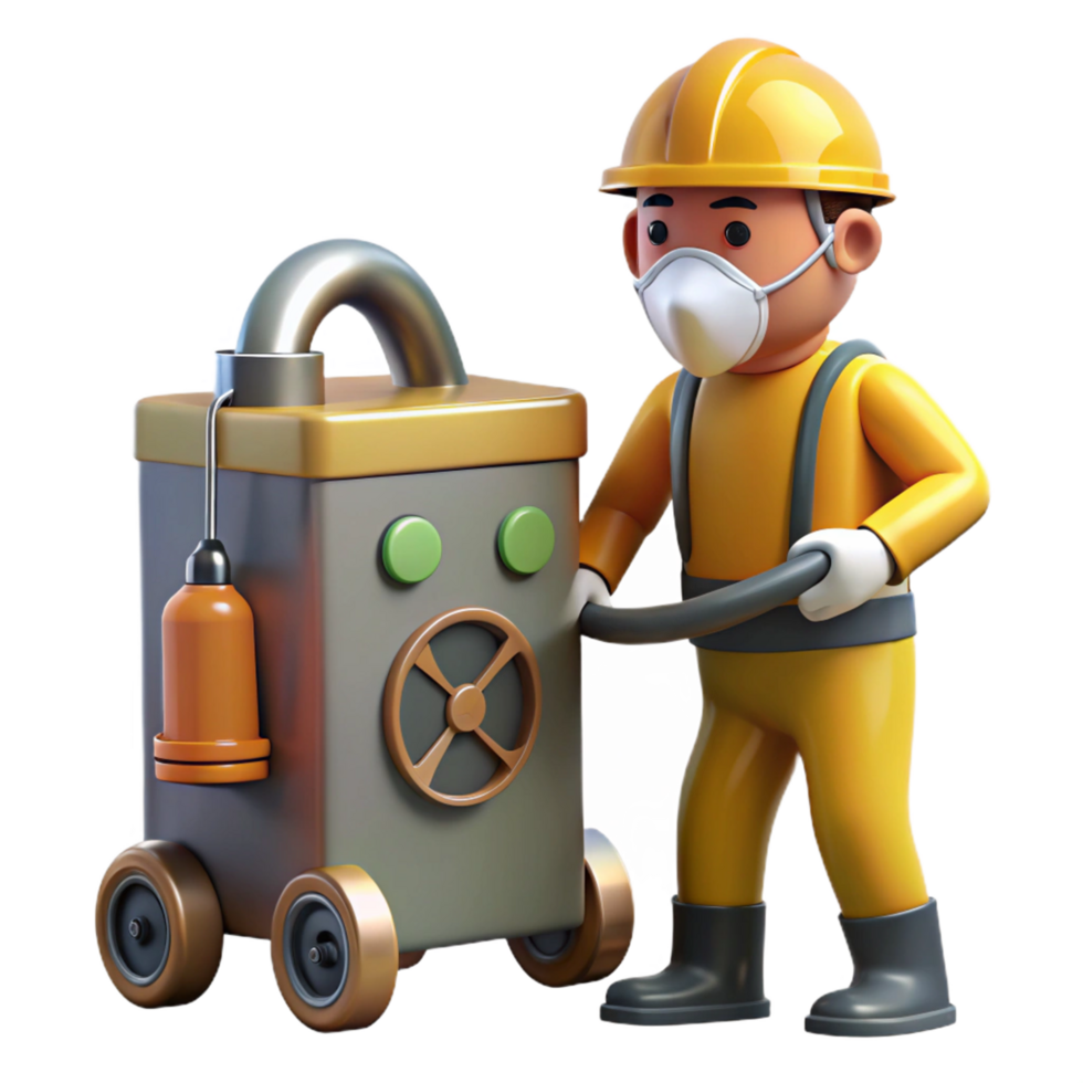 Worker with Portable Industrial Machine and Safety Gear png