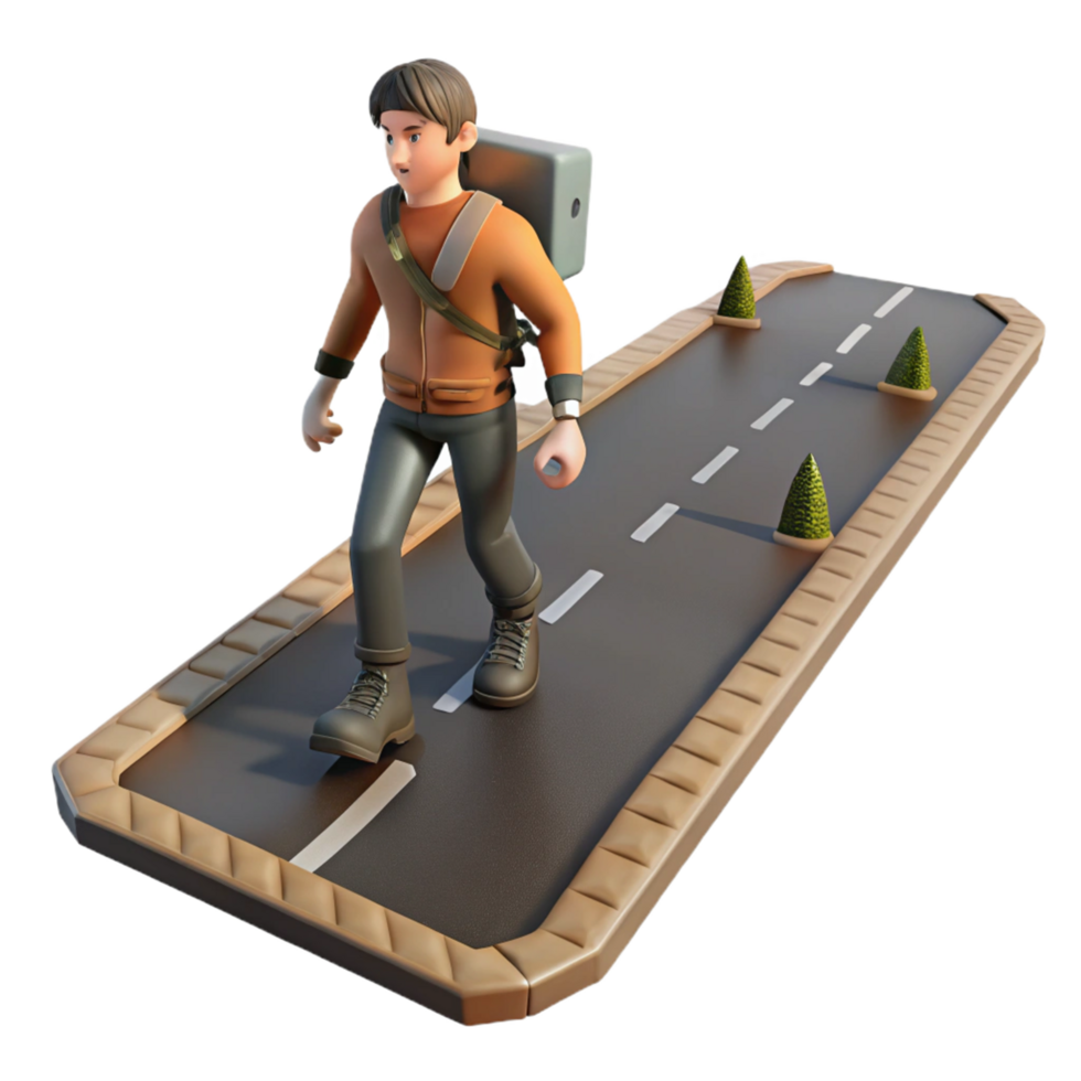 3D Render Traveler on Road png