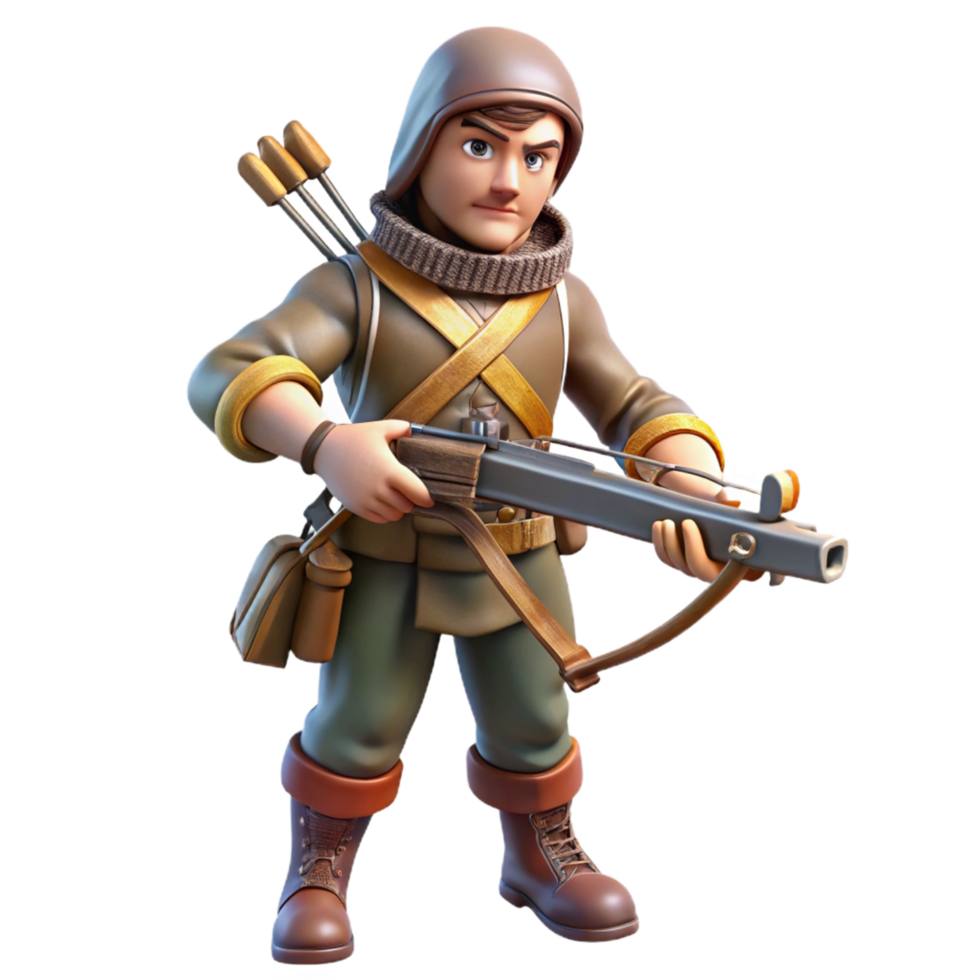 3D Render of a Cartoon Soldier with Crossbow png