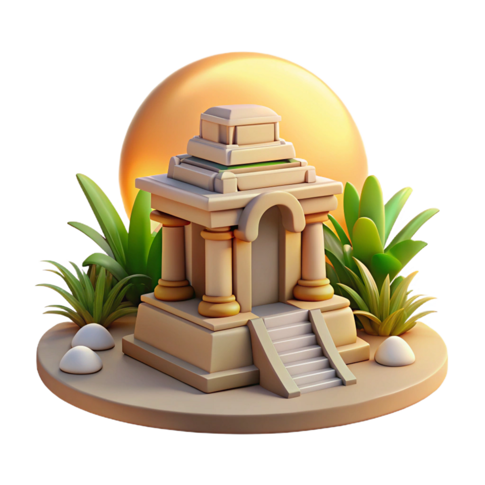 Ancient Temple 3D Model Sunset Landscape with Columns and Steps png