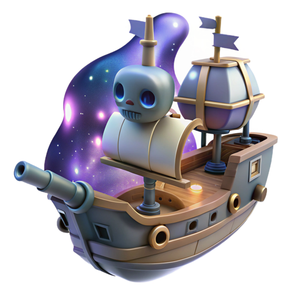 Cosmic Skull Ship A 3D Render of a Fantasy Galleon in Space png