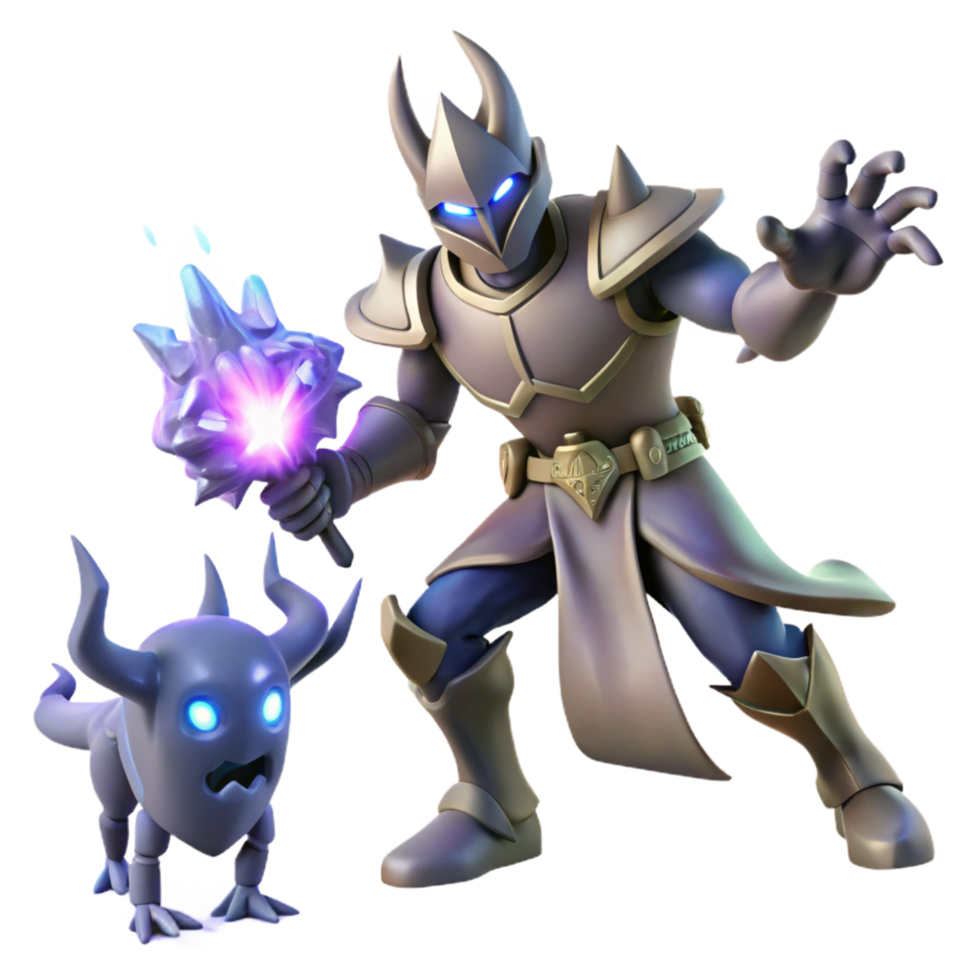 Fantasy Knight and Crystalline Creature A 3D Render of a Magical Duo png