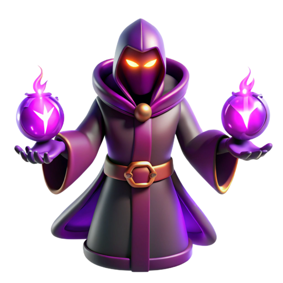 Dark Sorcerer with Flaming Globes 3D Render of a Fantasy Mage png