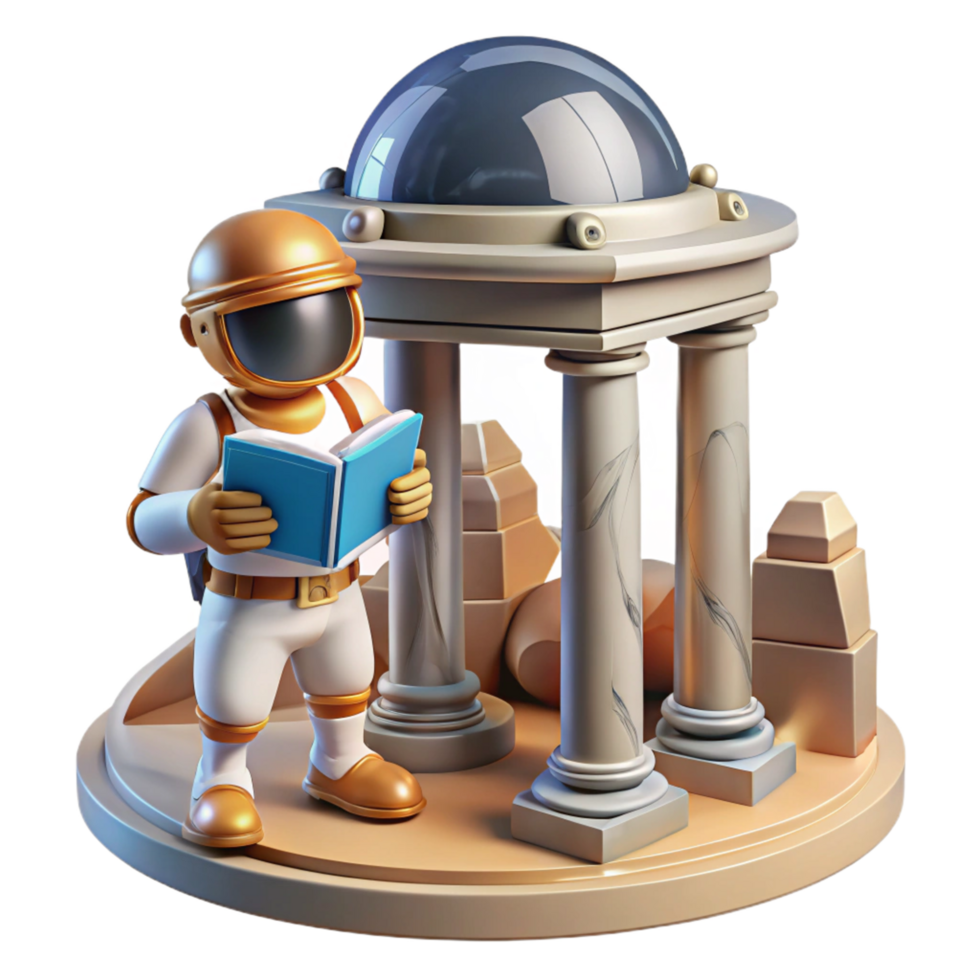 Astronaut Reading at Ancient Ruins A 3D Render png