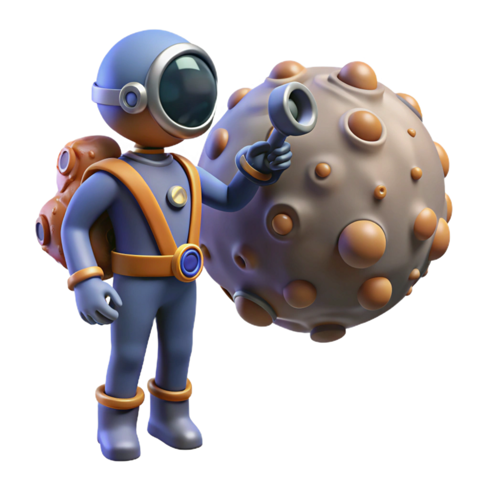 Astronaut Exploring Asteroid A 3D Render png