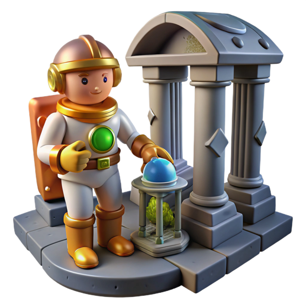 Astronaut Exploring Ancient Ruins 3D Render of a Futuristic Spaceman at a Classical Temple png