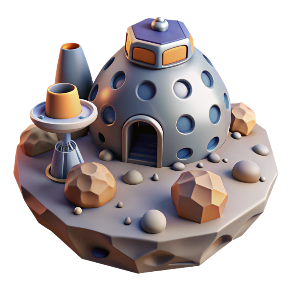 Futuristic Dome Home on Asteroid 3D Render of Space Habitat png