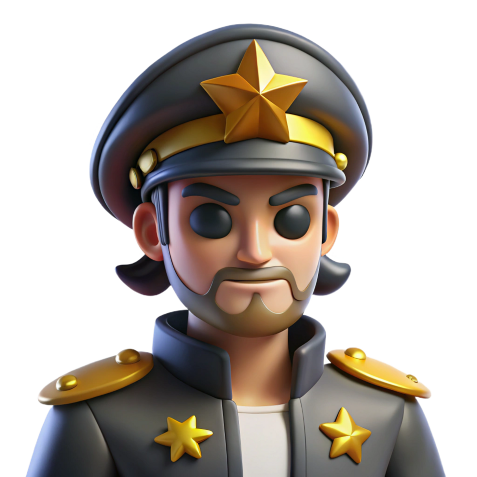 3D Render of a Stern-Faced Military Officer png