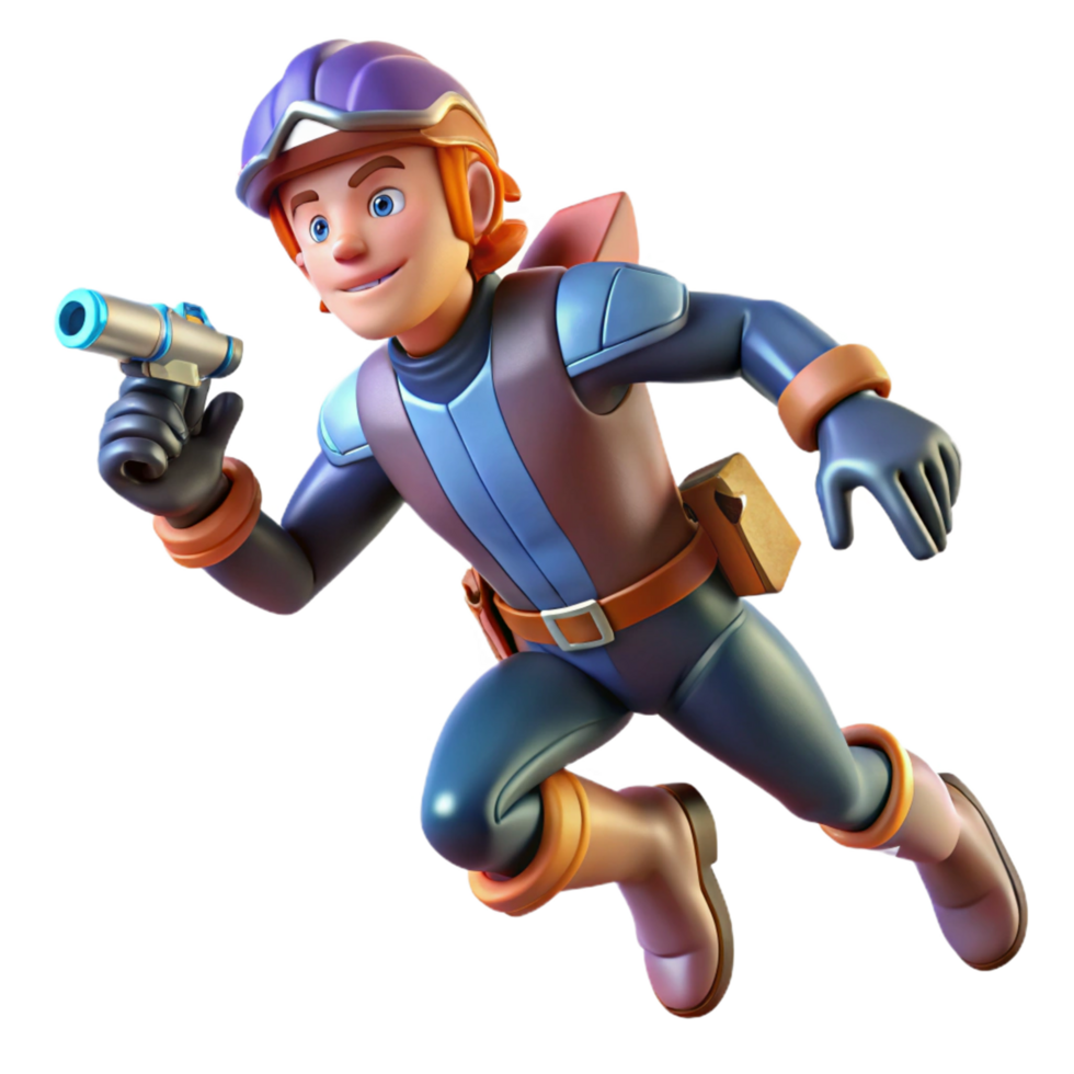 3D Render of a Futuristic Boy Running with a Ray Gun png