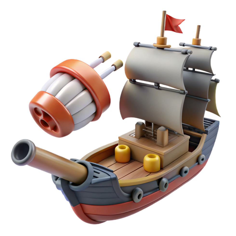 Sailing Ship with Cannon and Ammunition A 3D Model png