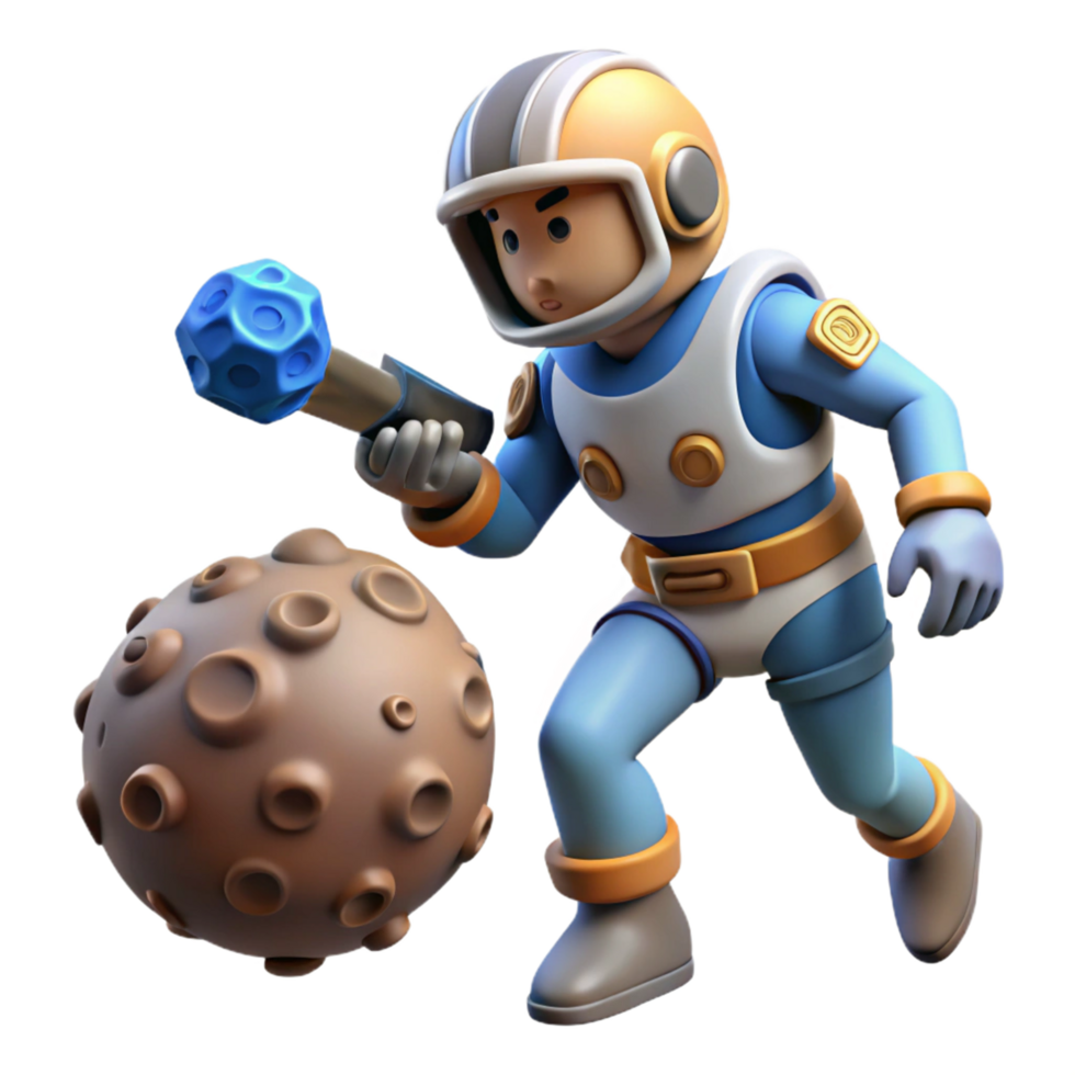 Astronaut Explores Asteroid Field 3D Render of Space Exploration png