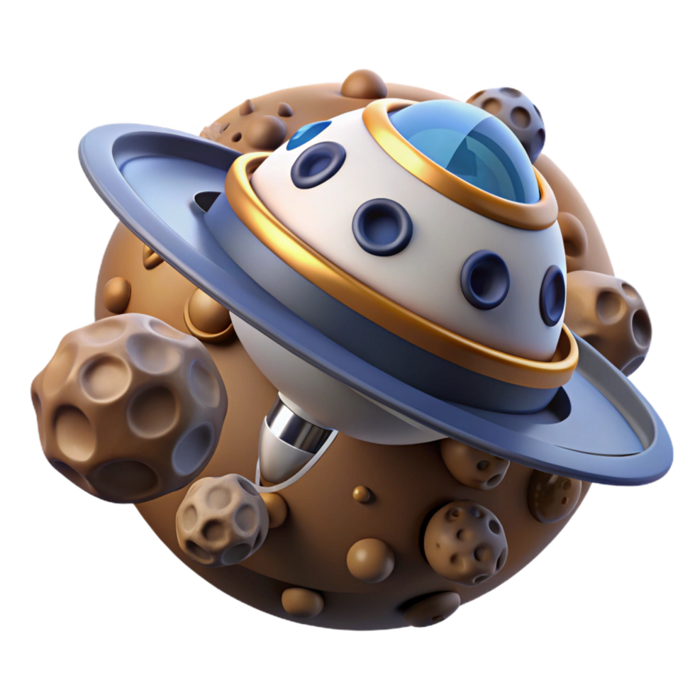 Spaceship Exploration of Asteroid Field 3D Render png