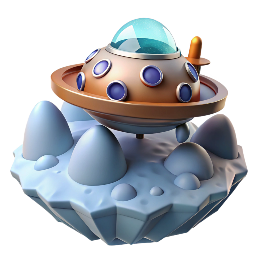 Cartoon Spaceship Landing on Asteroid png
