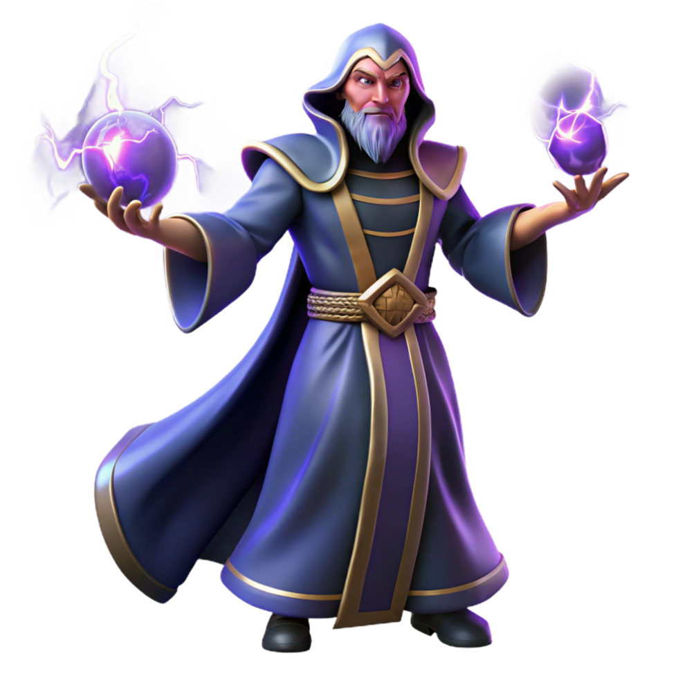 Wizard with Purple Energy Spheres png