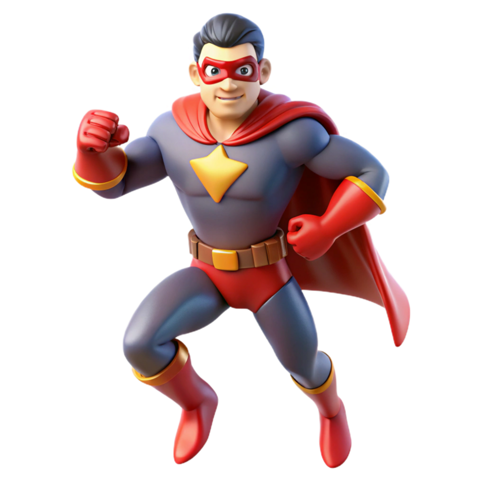 Superhero in Flight 3D Render of a Cartoon Superhero png