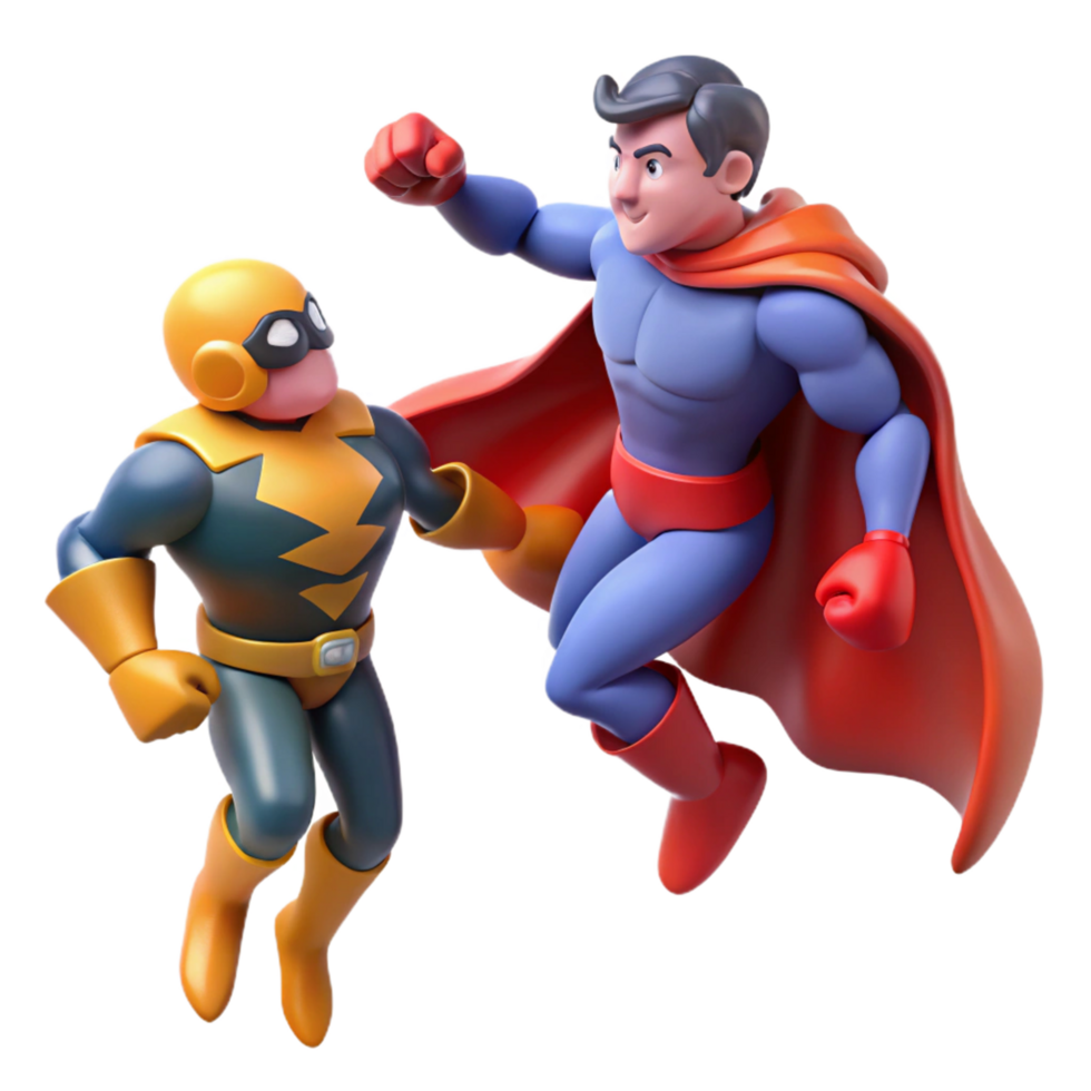 Superhero Showdown 3D Render of Two Heroes in Epic Battle png