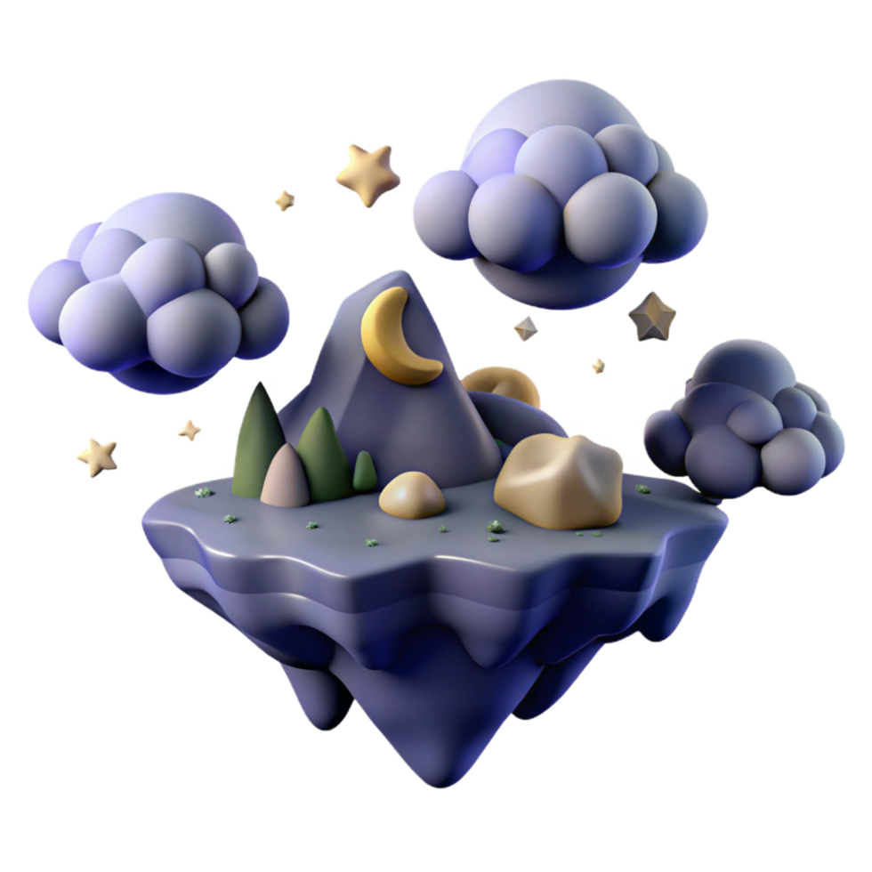 Night Sky Island 3D Render of a Dreamy Floating Island png