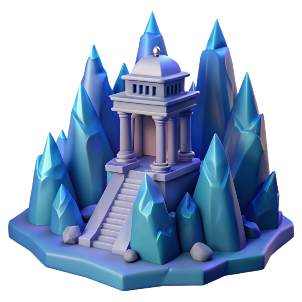 Frozen Temple 3D Render of an Ancient Structure Amidst Icy Peaks png
