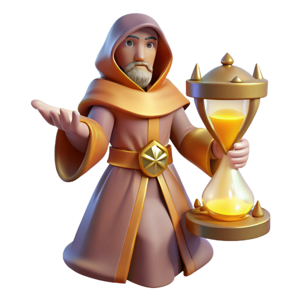 3D Render of a Wise Mage with an Hourglass png