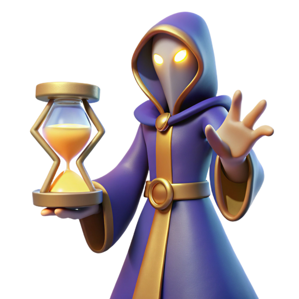 Mystical Timekeeper A 3D Render of a Fantasy Mage with Hourglass png