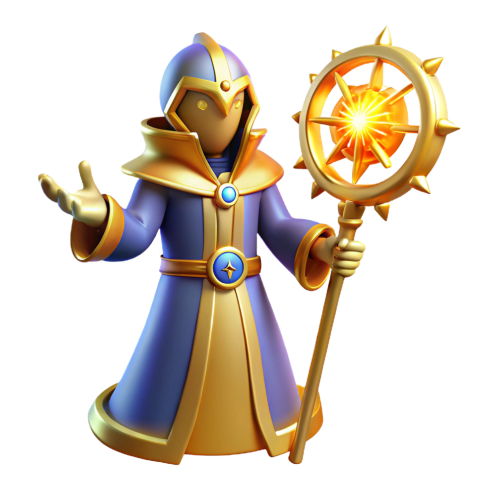 3D Render of a Fantasy Wizard with Golden Staff png