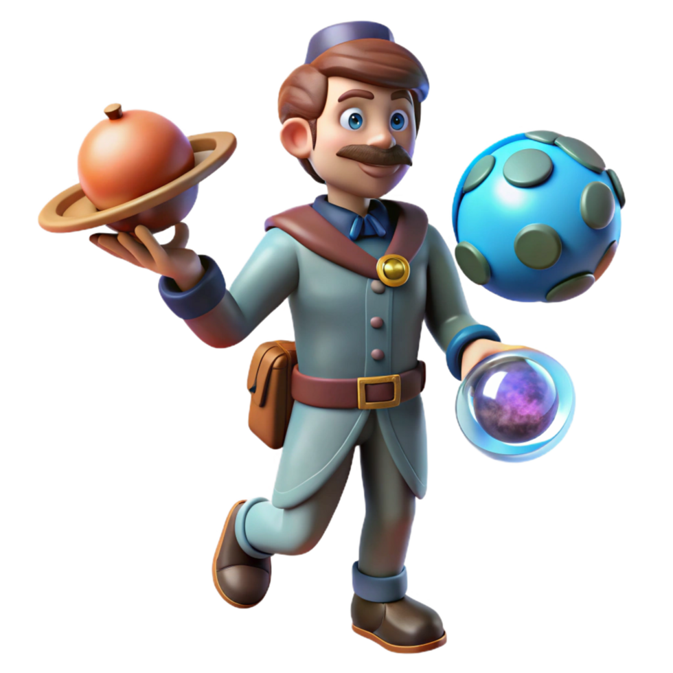 3D Render of a Cartoon Courier Delivering Celestial Objects png