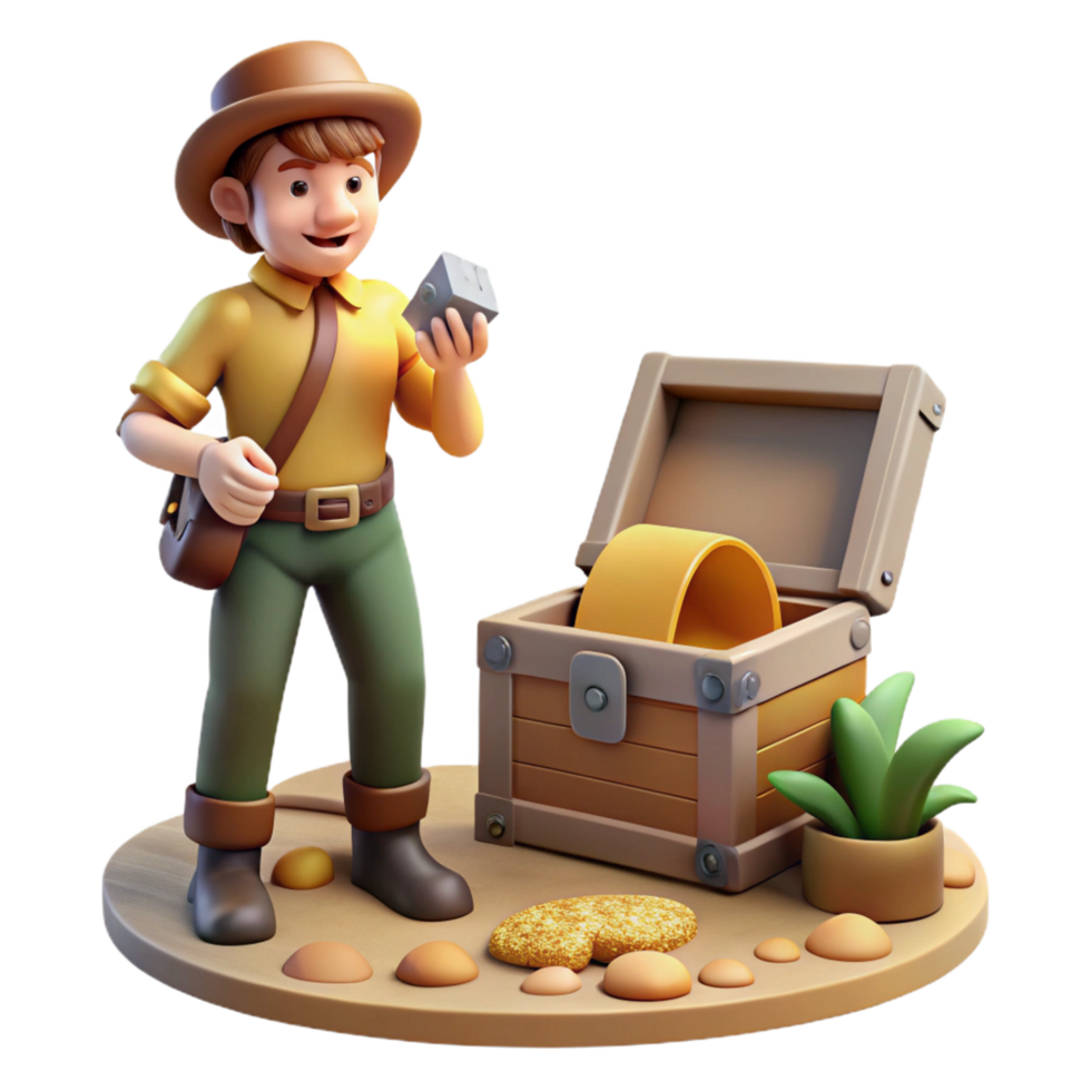 Explorer Discovering Treasure 3D Render of Adventure and Riches png