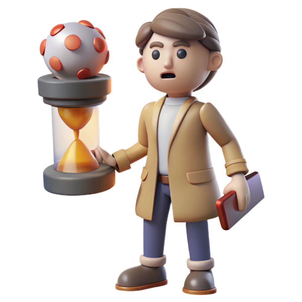 3D Render of Person Holding Hourglass with Unique Orb png