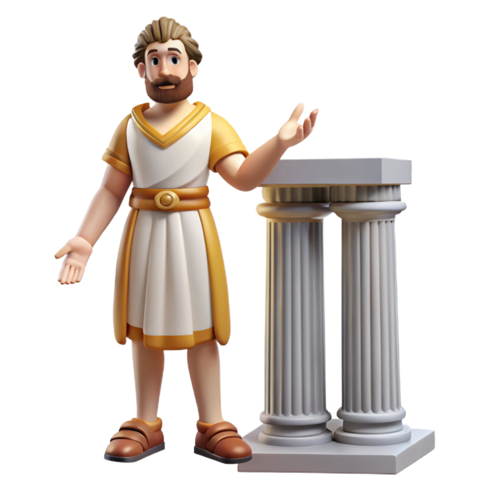 3D Render of a Person in Ancient Greek Clothing Presenting Near Columns png