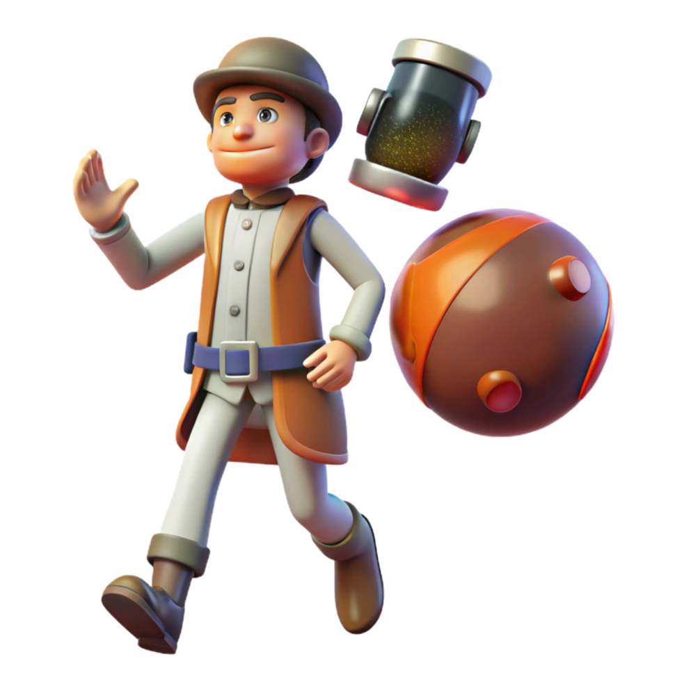 3D Animated Adventurer with Orb and Vial png