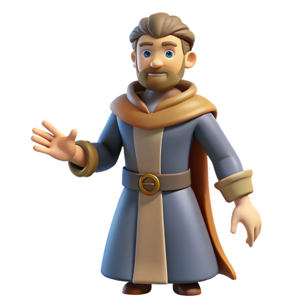3D Model of a Medieval Wise Man Greeting Pose png