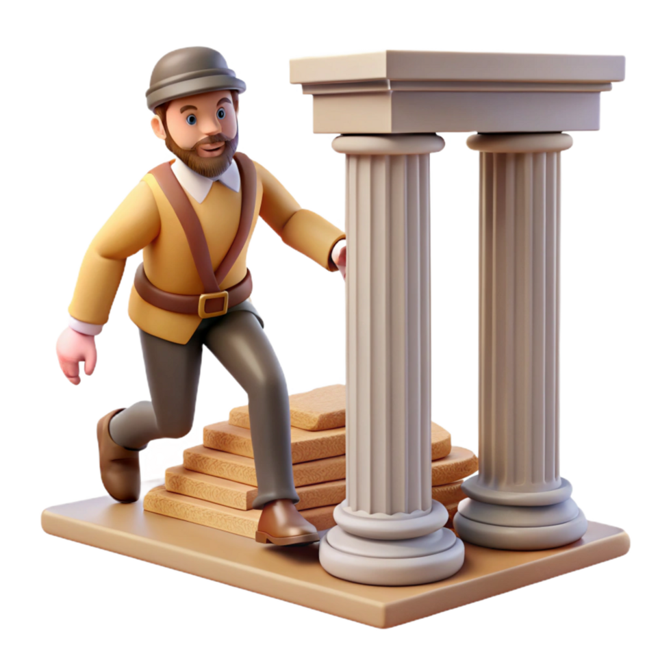 Man Climbing Steps to Columns png