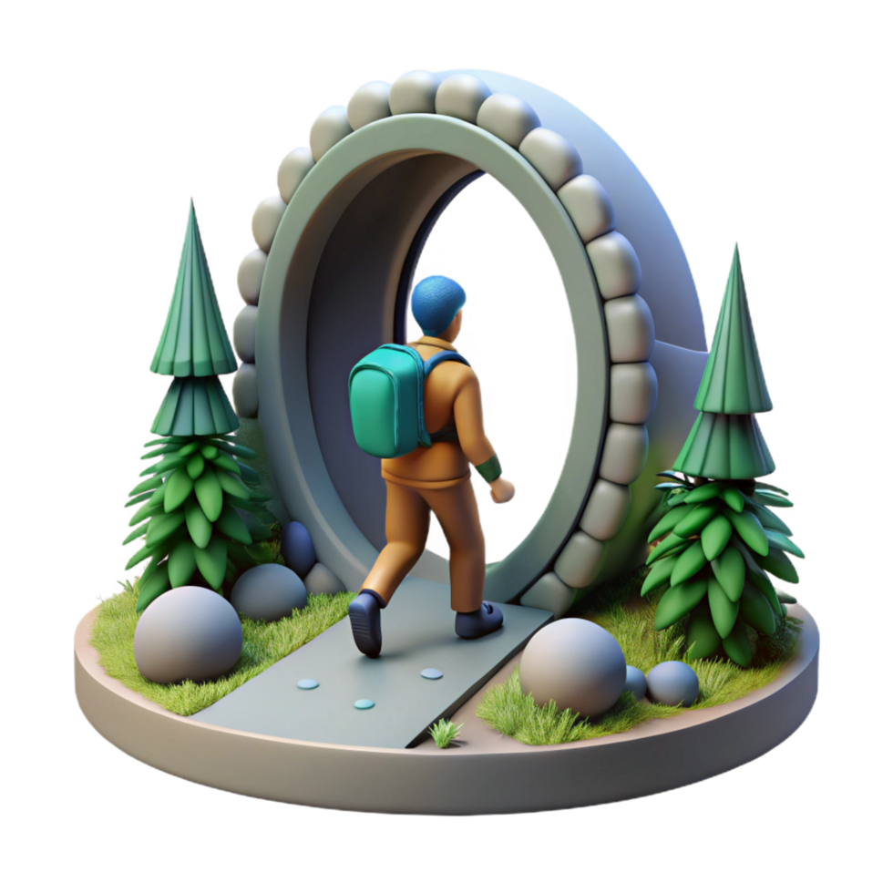 Journey Through a Mystical Portal 3D Render of a Traveler png