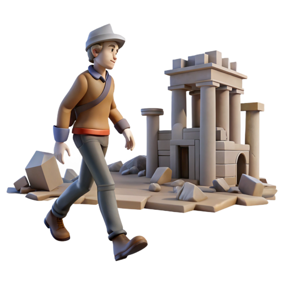 Exploring Ancient Ruins A 3D Render of an Adventurer Discovering an Old Temple png