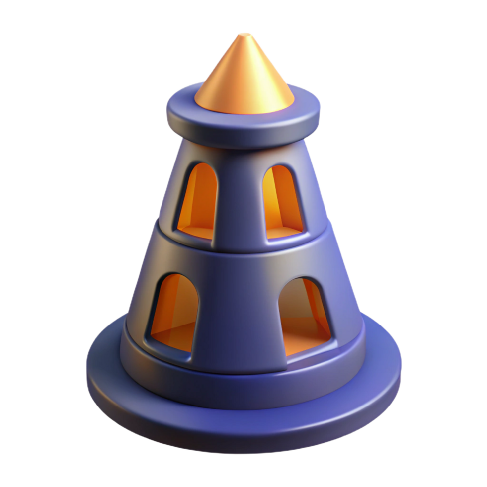 3D Render of a Conical Tower with Openings png