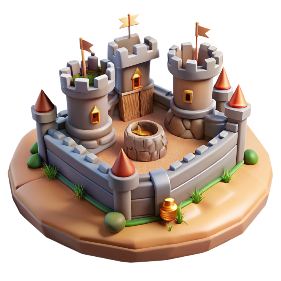 Fantasy Castle 3D Model Fortified Structure, Tower Defense Game Asset, Cartoon Style, Medieval Architecture, Sandbox Game, Digital Asset, Low-poly, Game Art png