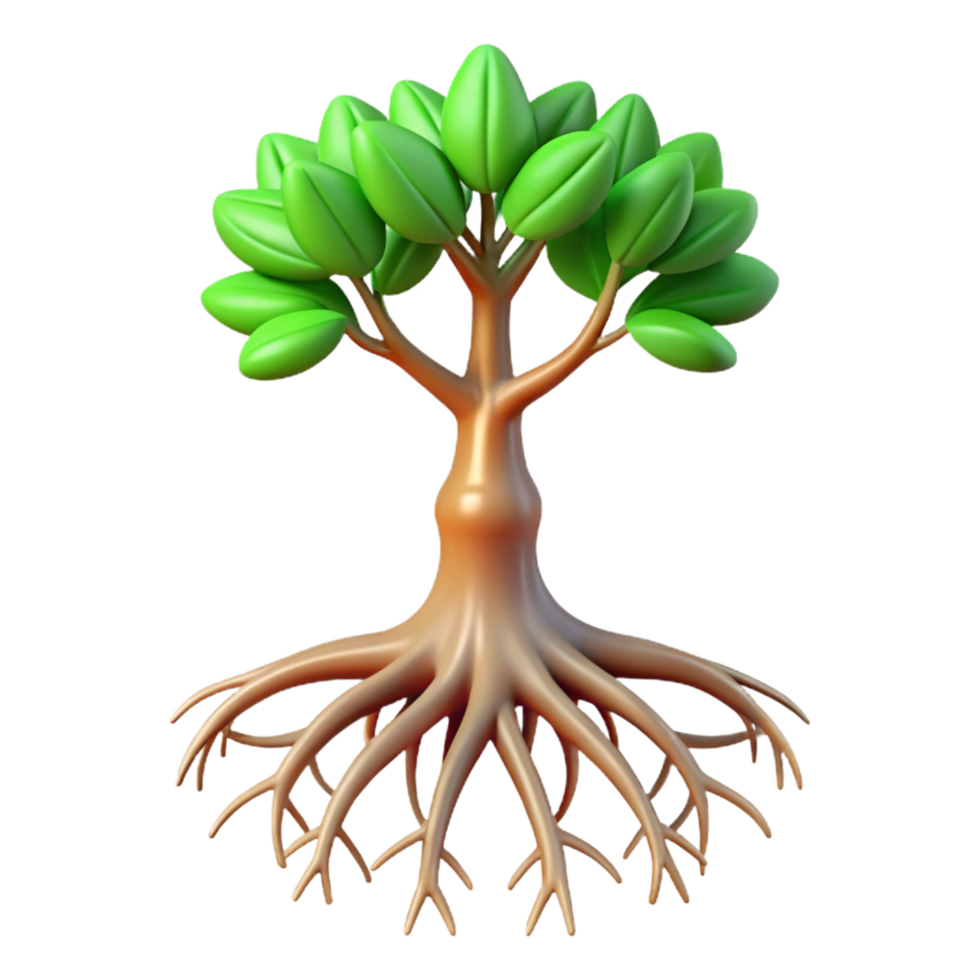 3D Render of a Tree Branches, Leaves, and Roots png