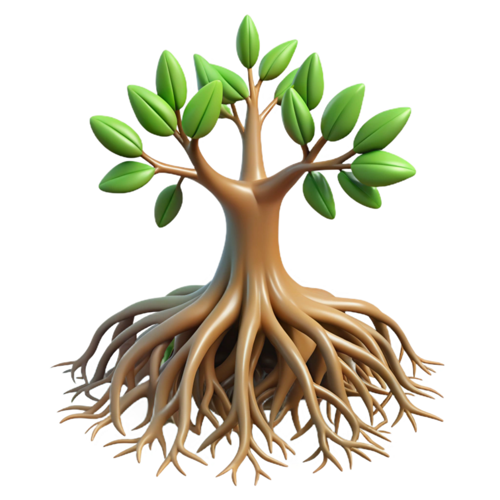 3D Render of a Tree with Extensive Root System png