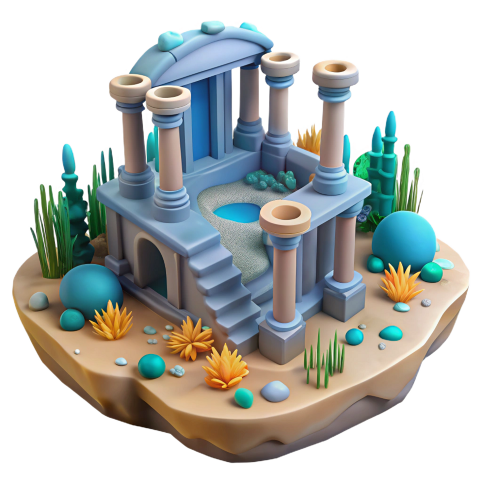 3D Render of an Ancient Temple on an Island png
