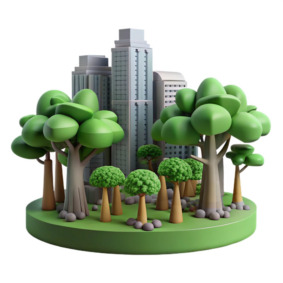 Urban Greenery Cityscape with Lush Trees and Park png