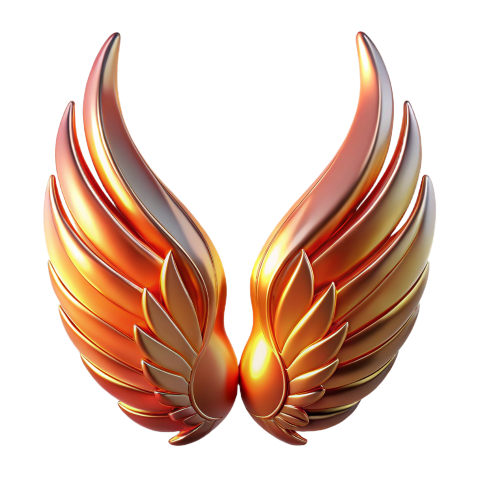 Golden Wings A 3D Render of Ornate, Metallic Avian Wings png
