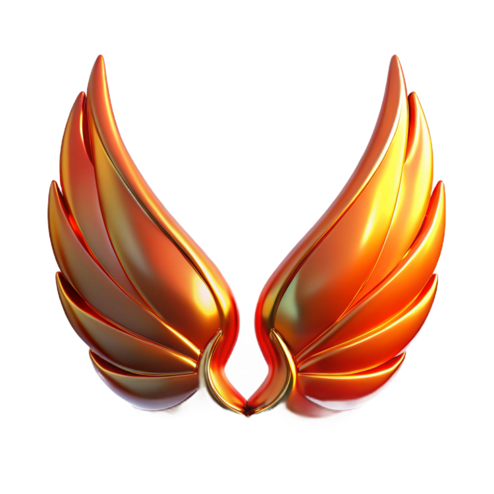 Golden Wings Abstract 3D Render of Symmetrical Avian Forms png
